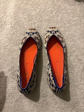 Rothy's Navy and Cream Knit Ballet Flats with Orange Insole
